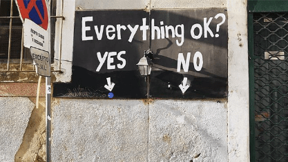 Street art: Everything ok? Options 'yes' and 'no'